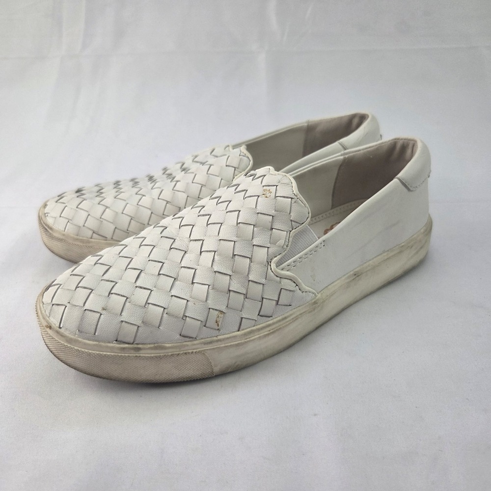 Sam Edelman Slip On Sneakers Womens 8M White Braided Leather Comfort Shoes